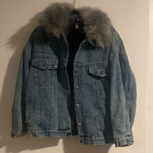 Denim Jacket with Faux Fur Collar